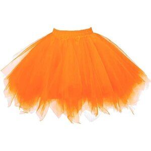 Women's Short Vintage Ballet Bubble Puffy Tutu Petticoat Skirt Dark Orange